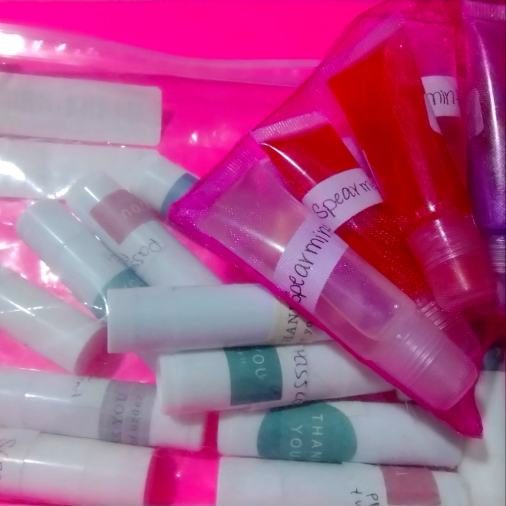 Handmade lip oils Mystery Spearmint or Passionfruit Rose  Bundle of two